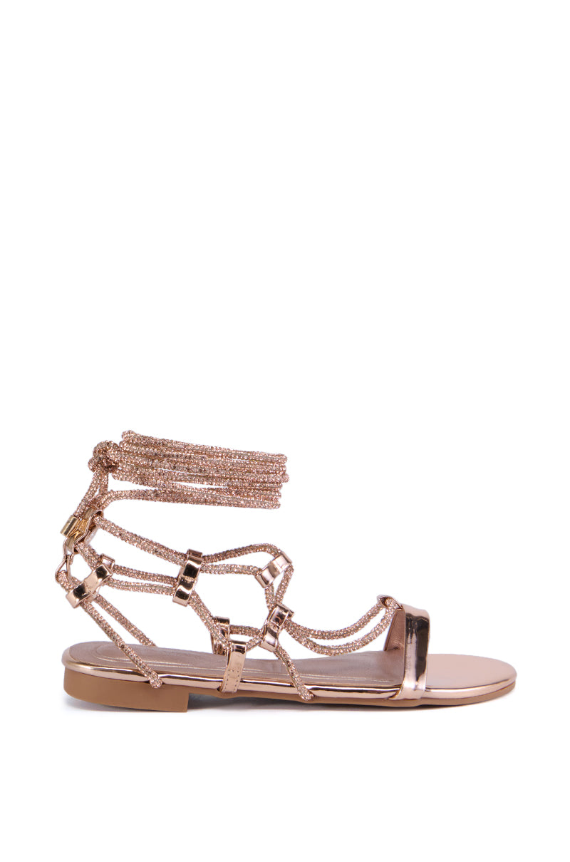 AZALEA WANG MIMOSE ROSE GOLD SPARKLE LACE UP SANDAL