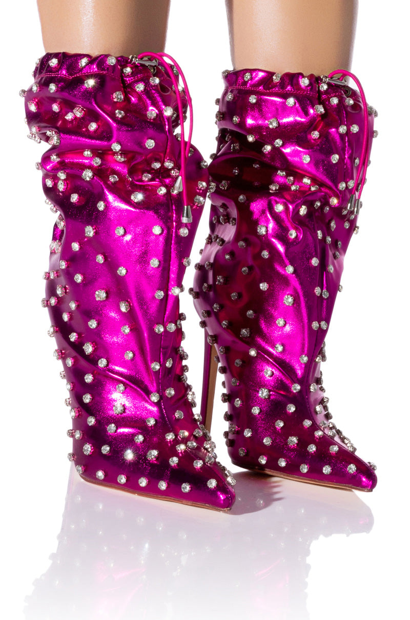 AZALEA WANG BIANKA EMBELLISHED METALLIC BOOTIE IN FUCHSIA