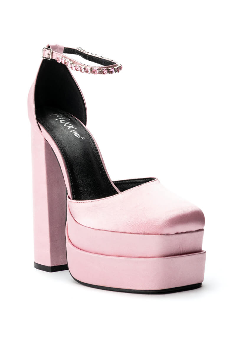 SATIN PLATFORM PUMP IN PINK