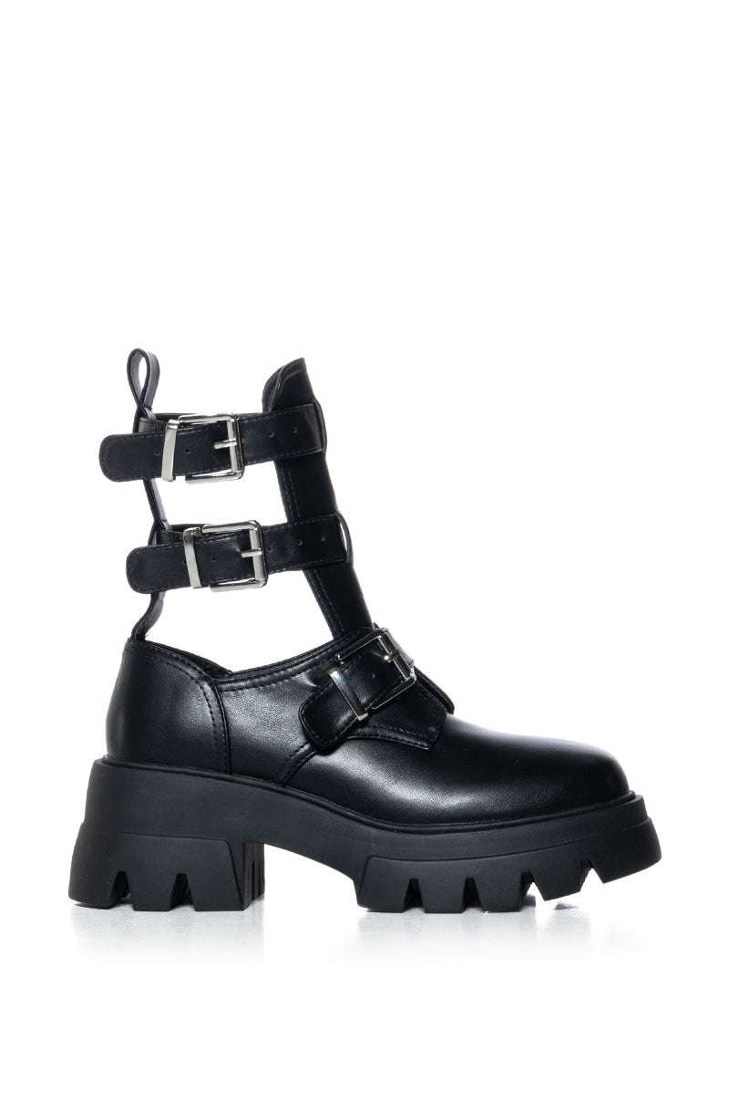 AZALEA WANG ATTICUS BLACK BUCKLE UP BOOTIE