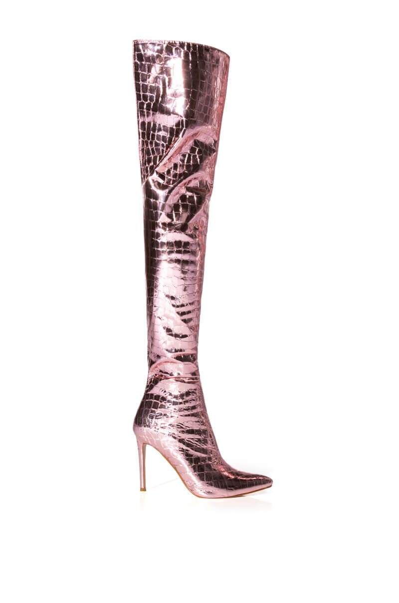 AZALEA WANG THRILLER OVER THE KNEE STILETTO BOOT IN PINK