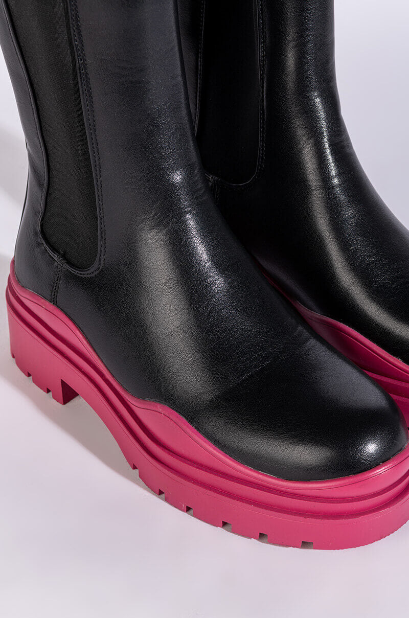 AZALEA WANG GHOSTED FLATFORM CHELSEA BOOT IN FUCHSIA