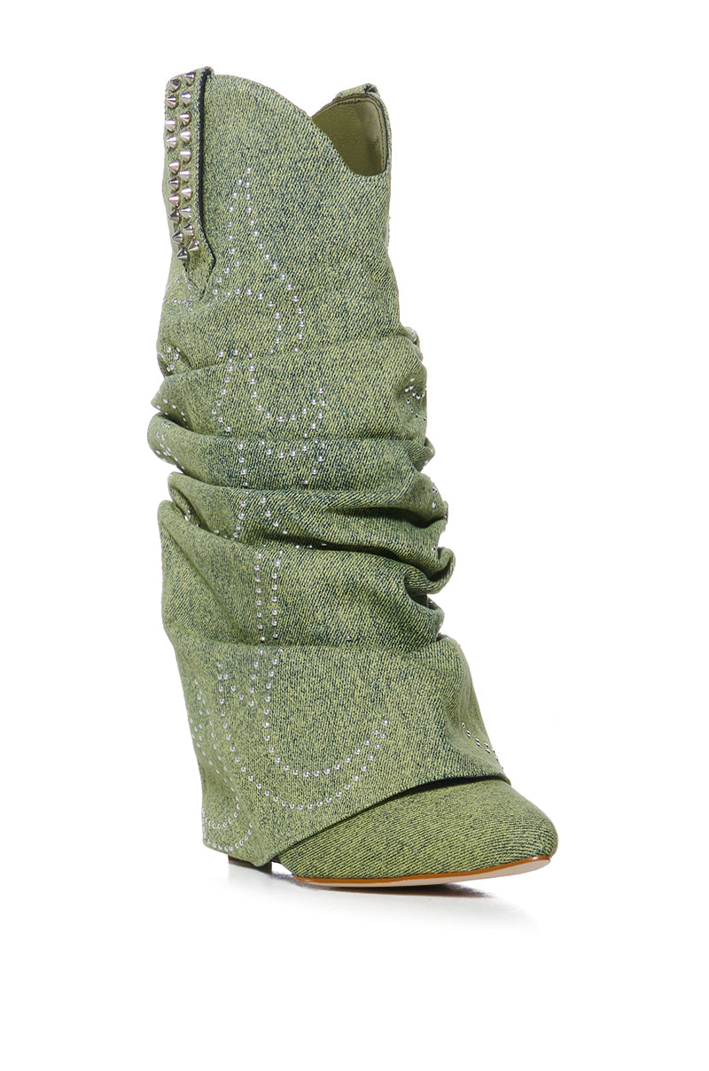 AZALEA WANG SINEAD GREEN RUCHED COWBOY BOOTIE