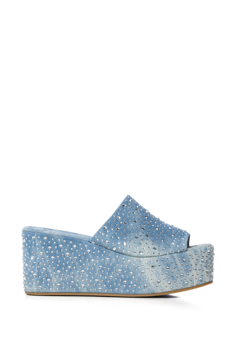 DOLL DENIM FLATFORM EMBELLISHED SANDAL