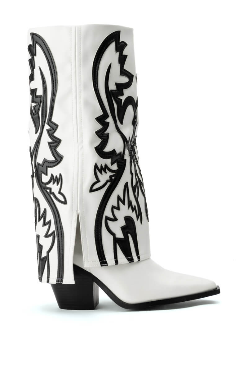 AZALEA WANG SIMPLY BELOW THE KNEE WESTERN BOOTIE IN WHITE BLACK