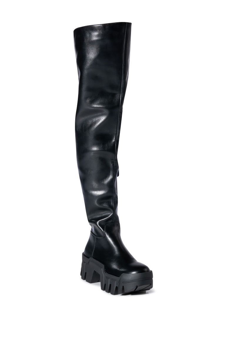 AZALEA WANG SUSIE THIGH HIGH FLATFORM BOOT IN BLACK