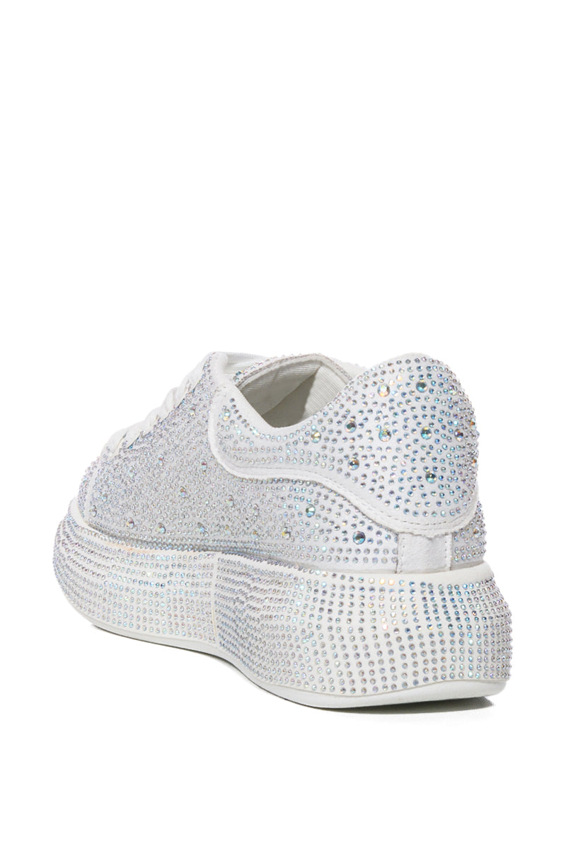 KINGDOM WHITE BEDAZZLED FLATFORM SNEAKER