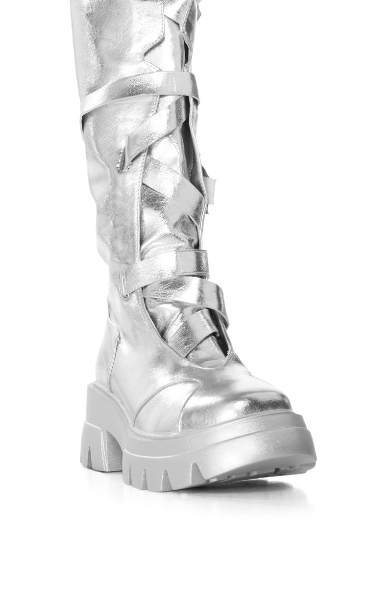 AZALEA WANG VAUGHN SILVER TIE UP BOOT