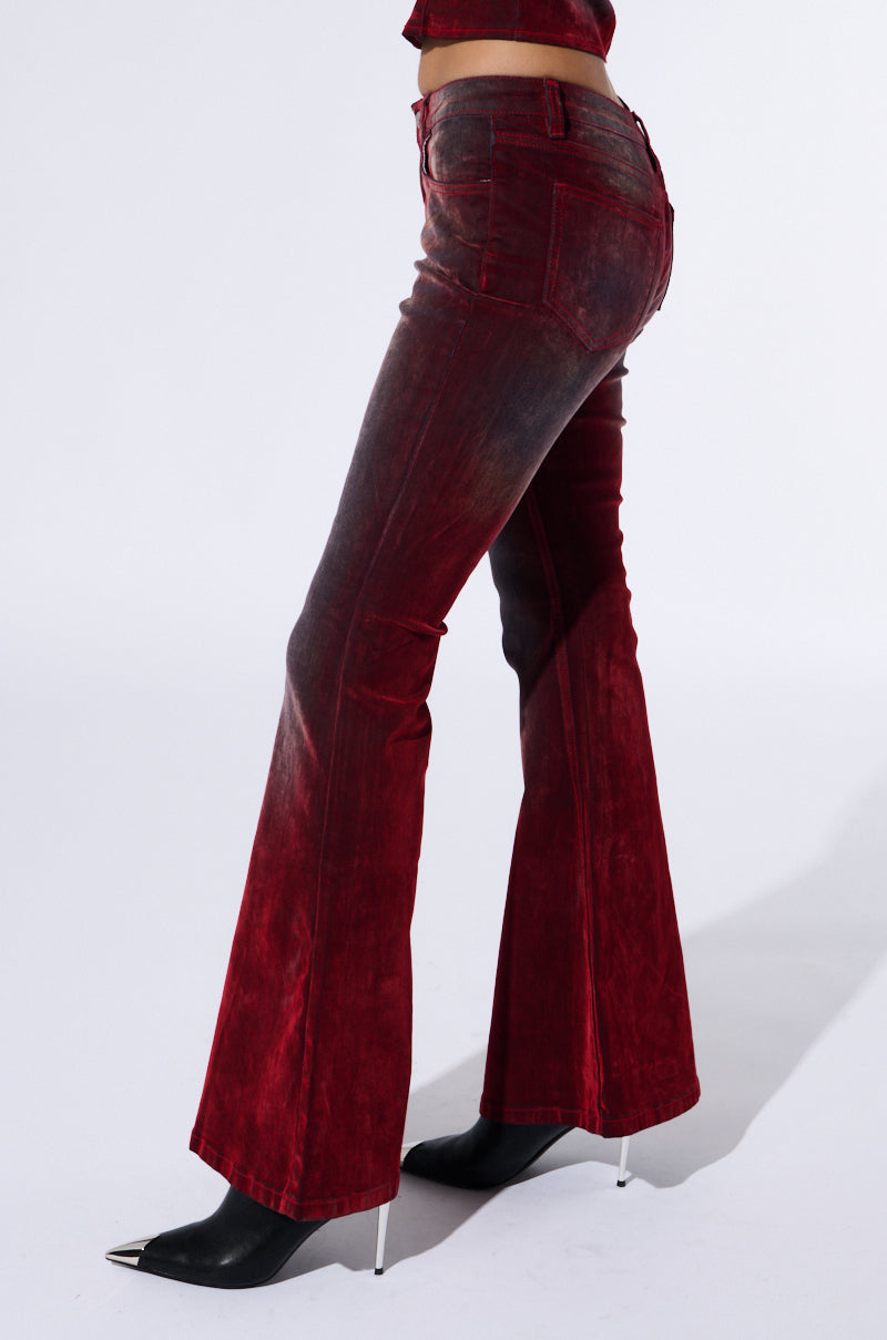 CRYSTAL VELVET DENIM PANT IN RED