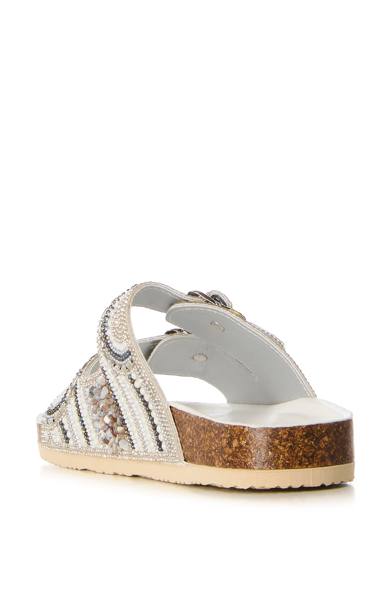 AZALEA WANG ROMILLY WHITE EMBELLISHED FLAT SANDAL