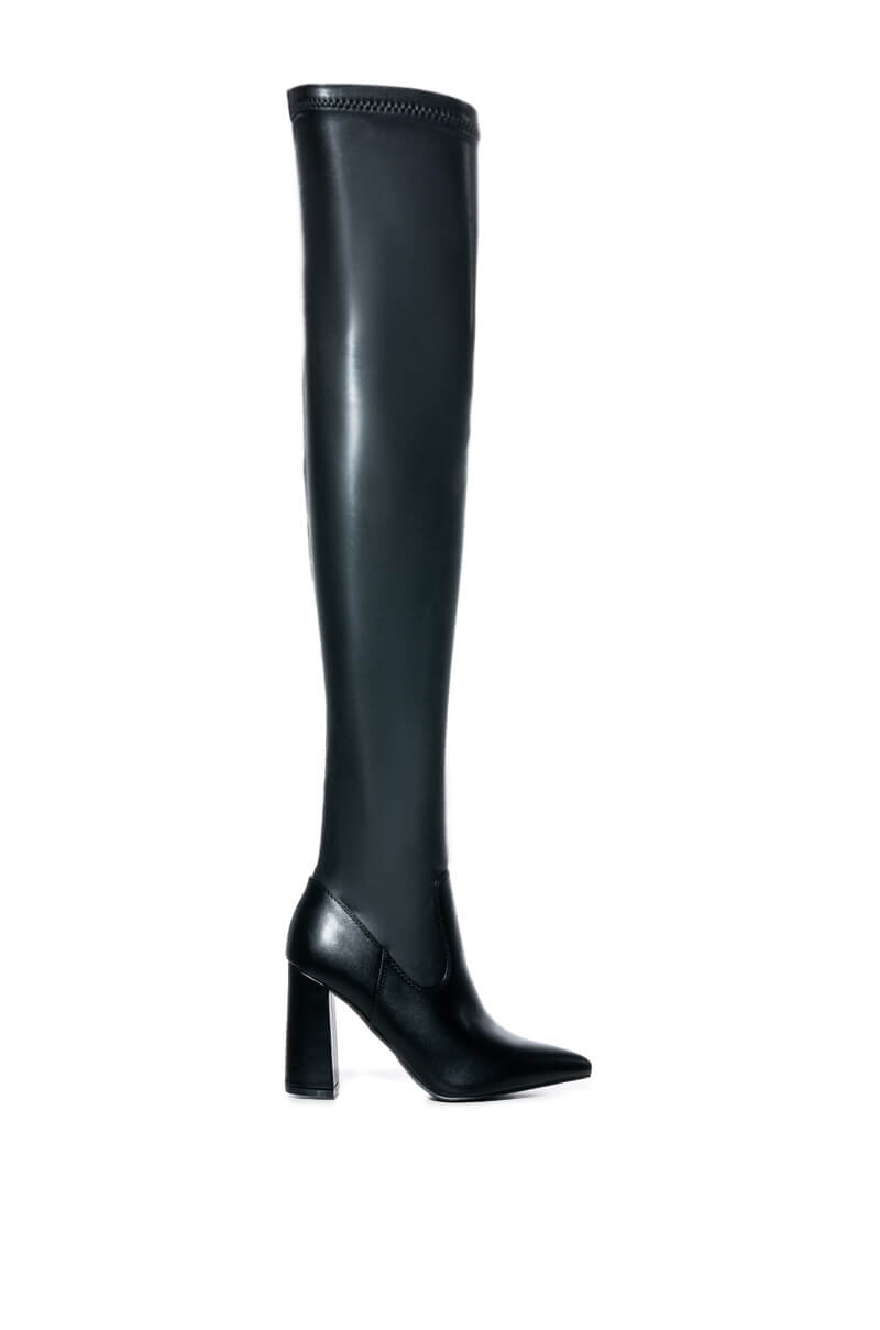 AZALEA WANG ESTELLA THIGH HIGH STRETCH STILETTO BOOT IN BLACK