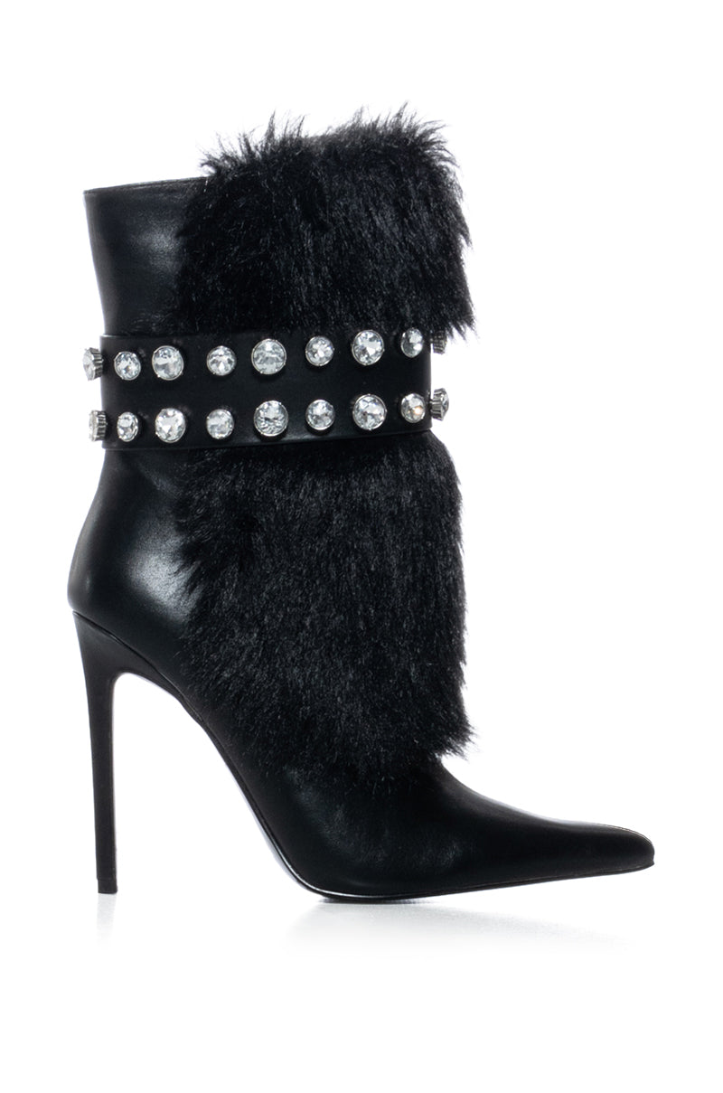 AZALEA WANG STATEN BLACK FUZZY EMBELLISHED BOOTIE