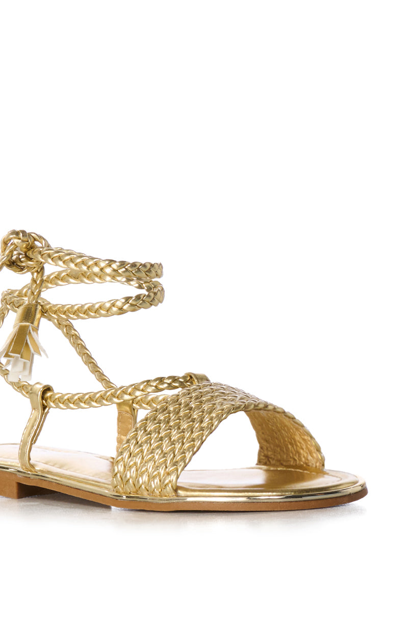 AZALEA WANG SHIZUKO GOLD METALLIC LACE UP SANDAL