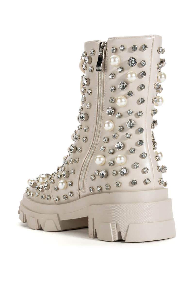 AZALEA WANG ALASKA FLATFORM PEARL BOOTIE IN BONE