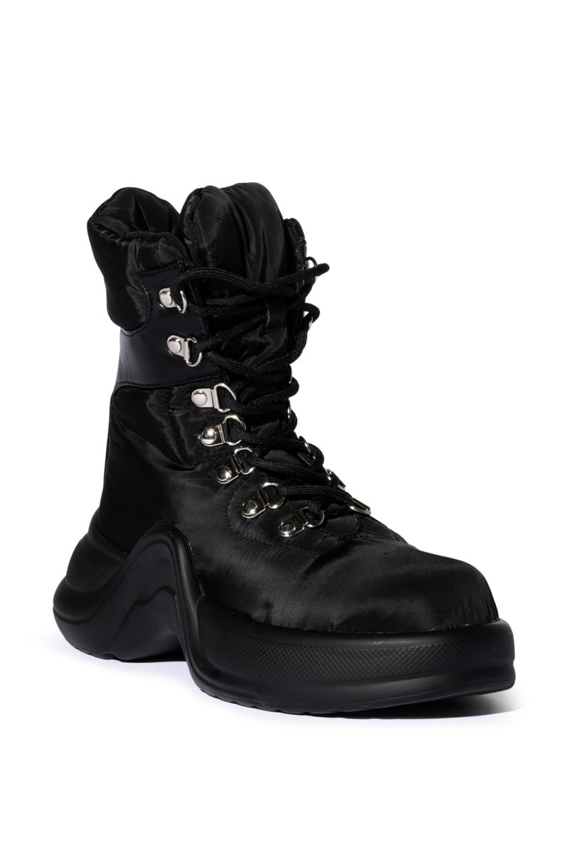 AZALEA WANG SKYLAR EDGY LACE UP BOOTIE IN BLACK