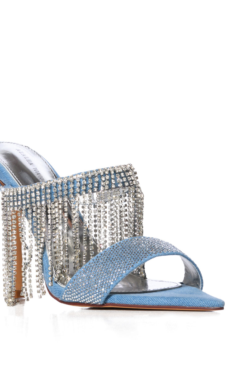 AZALEA WANG EUDORA DENIM SANDAL WITH DIAMOND DRAPING