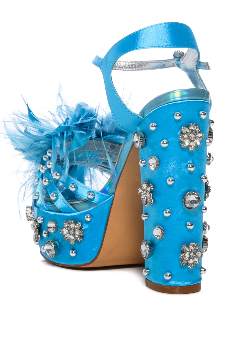 AZALEA WANG KIKI EMBELLISHED CHUNKY SANDAL IN BLUE