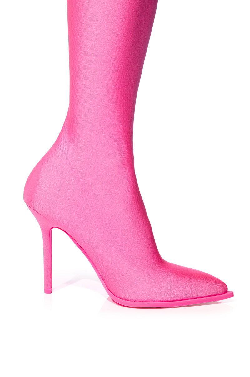 AZALEA WANG TRIXIE DISCO STRETCH STILETTO BOOT IN PINK