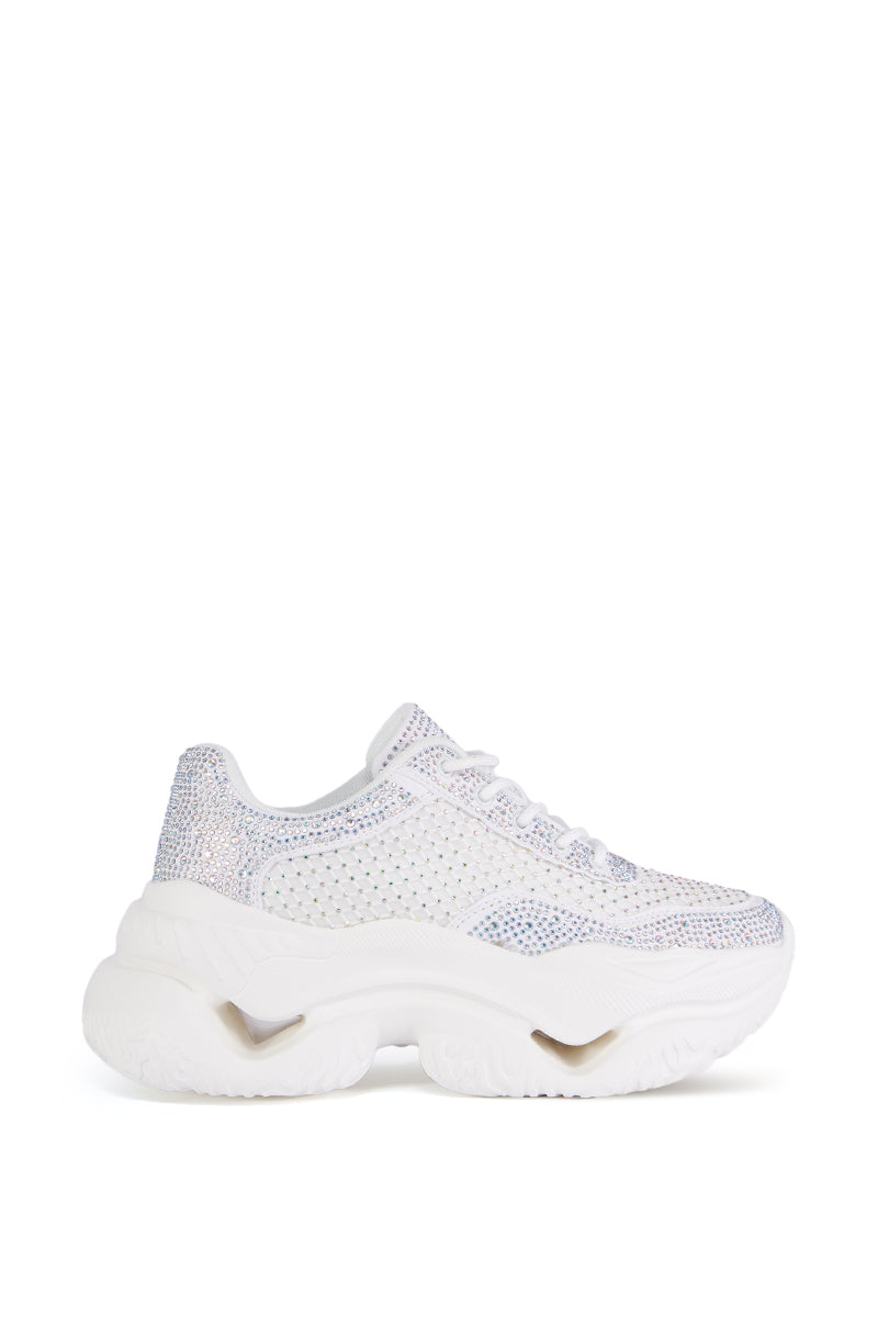 AZALEA WANG PETEY WHITE EMBELLISHED SNEAKER