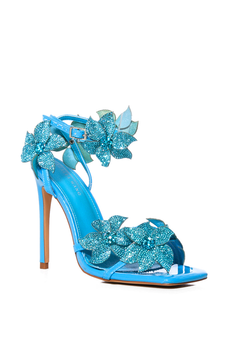 AZALEA WANG ROMI EMBELLISHED FLOWER SANDAL IN BLUE