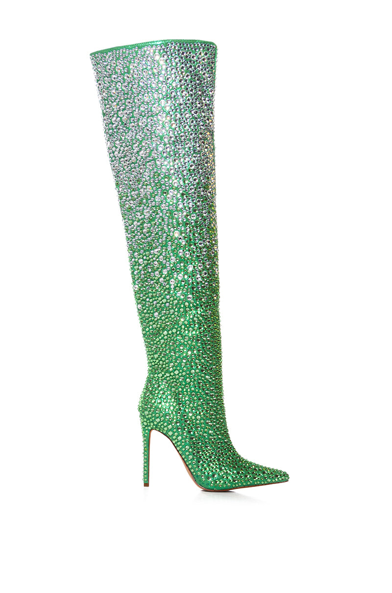 AZALEA WANG BERGAMONT GREEN OMBRE RHINESTONE EMBELLISHED BOOT