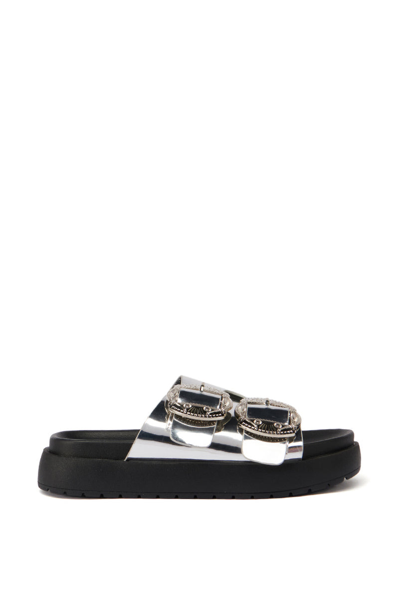 AZALEA WANG CHANTAYE SILVER SANDAL WITH BUCKLE DETAIL