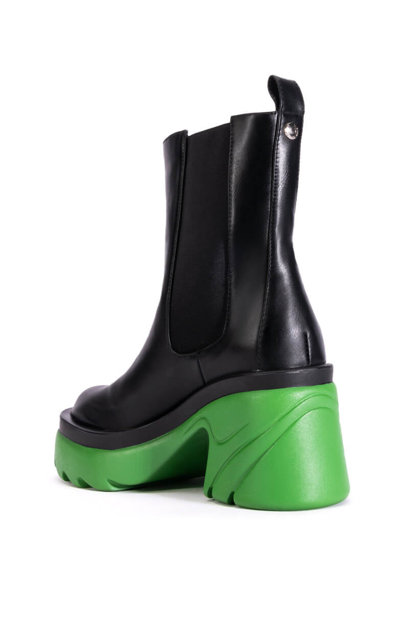 AZALEA WANG PRIMROSE GREEN SOLE CHUNKY BOOTS IN BLACK