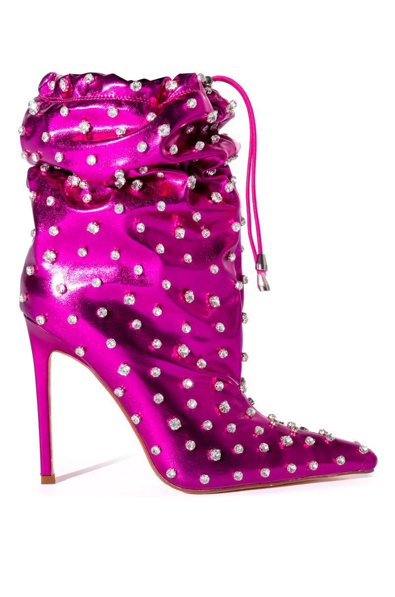 AZALEA WANG BIANKA EMBELLISHED METALLIC BOOTIE IN FUCHSIA