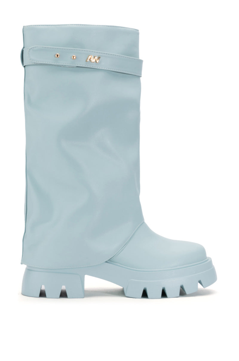 AZALEA WANG JET FOLD OVER FLATFORM BOOT IN BLUE