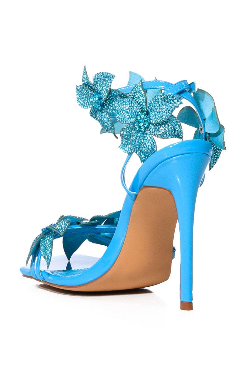 AZALEA WANG ROMI EMBELLISHED FLOWER SANDAL IN BLUE