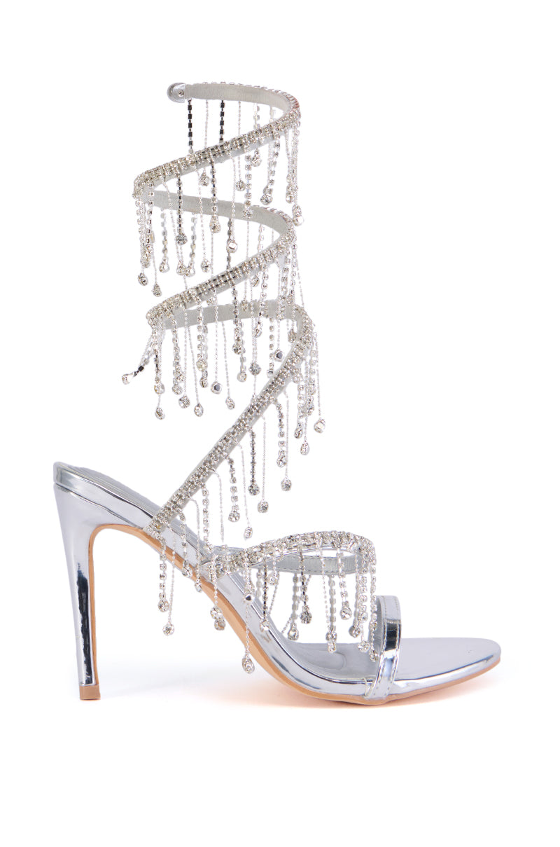 AZALEA WANG ELKE SILVER COIL DIAMOND DRIP SANDAL