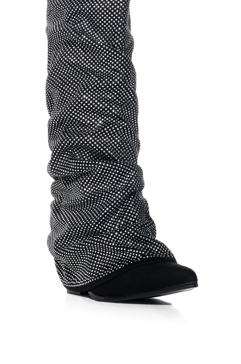 ON THE ROAD RHINESTONE FOLD OVER WESTERN BOOT IN BLACK