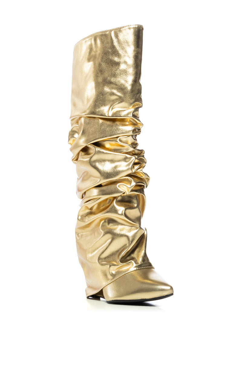 AZALEA WANG ZUMMA GOLD RUCHED WEDGE BOOT