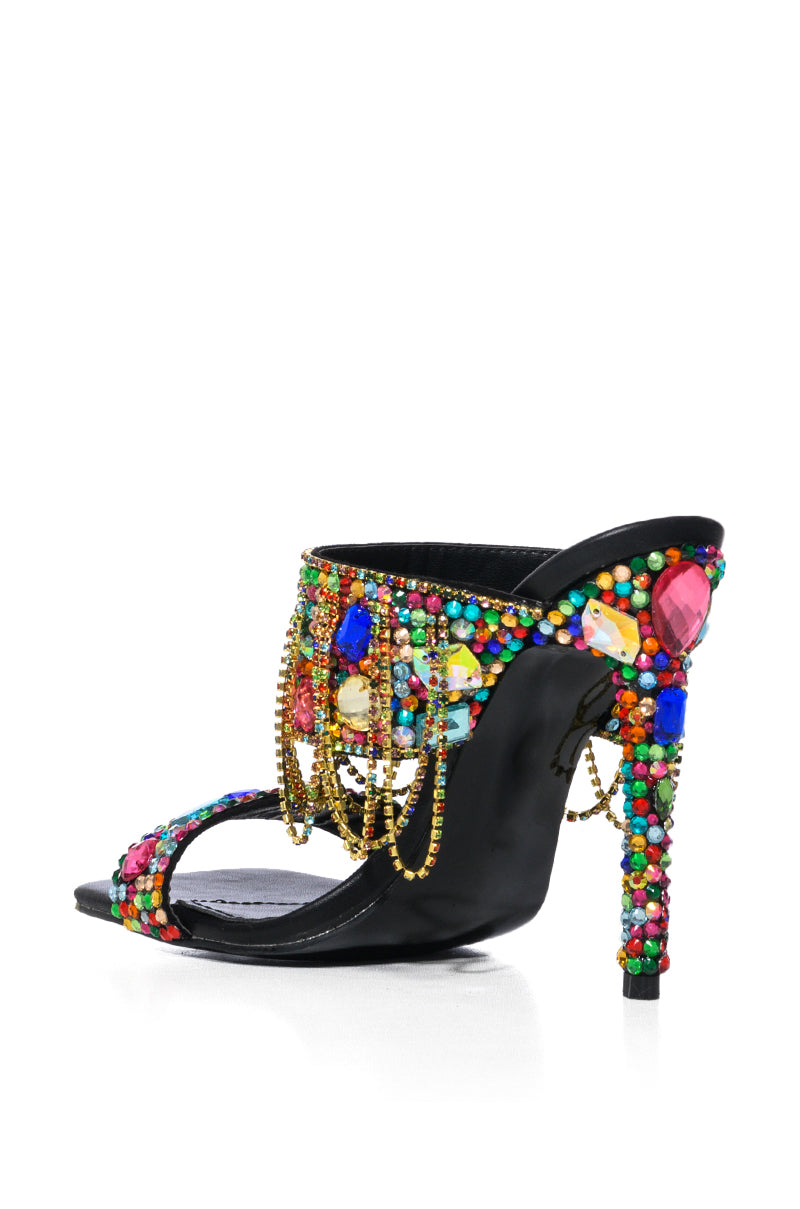 AZALEA WANG GLAM CAMP EMBELLISHED MULE IN BLACK MULTI