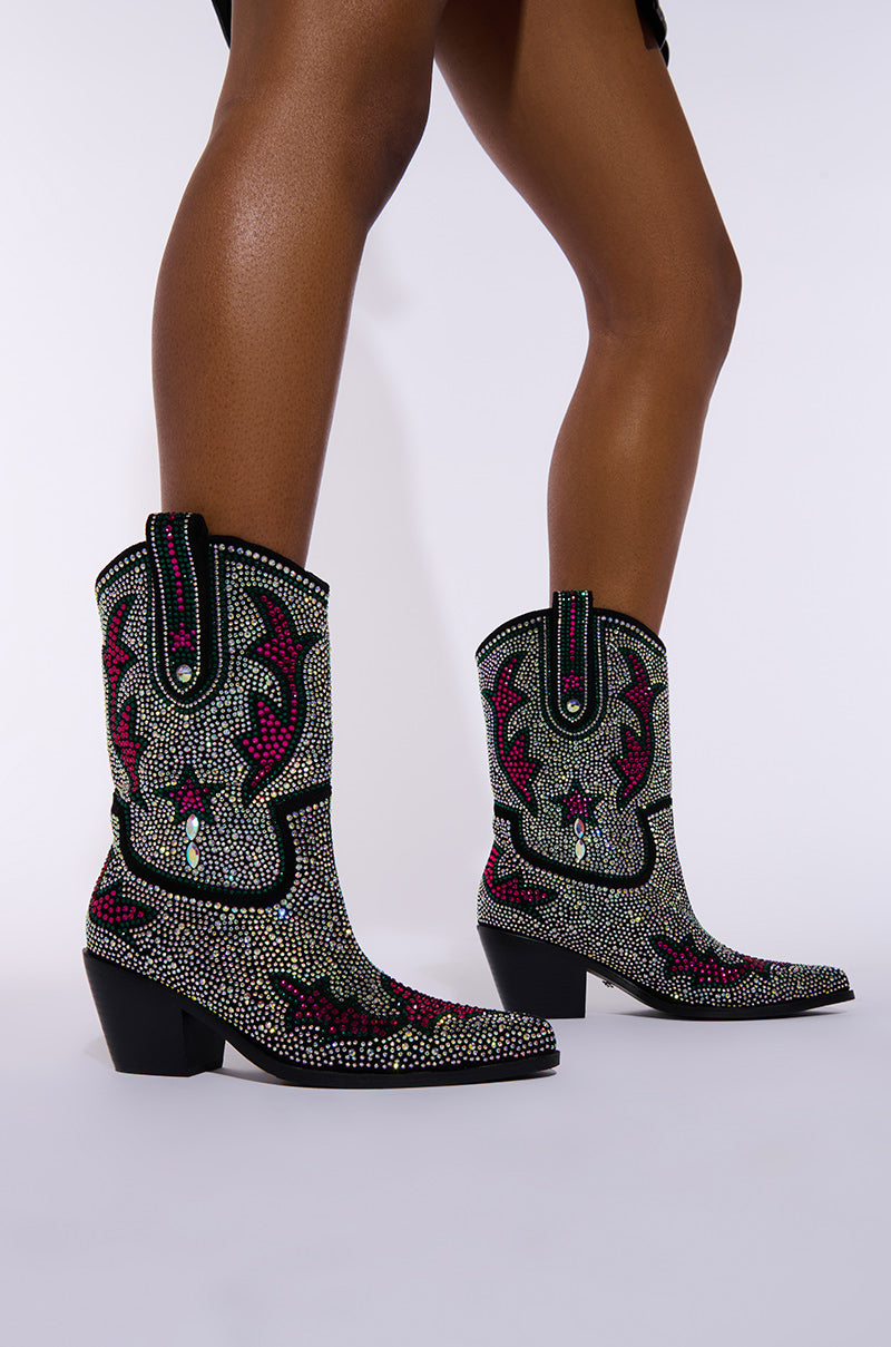AZALEA WANG KAITLAND MULTI RHINESTONE WESTERN BOOTIE