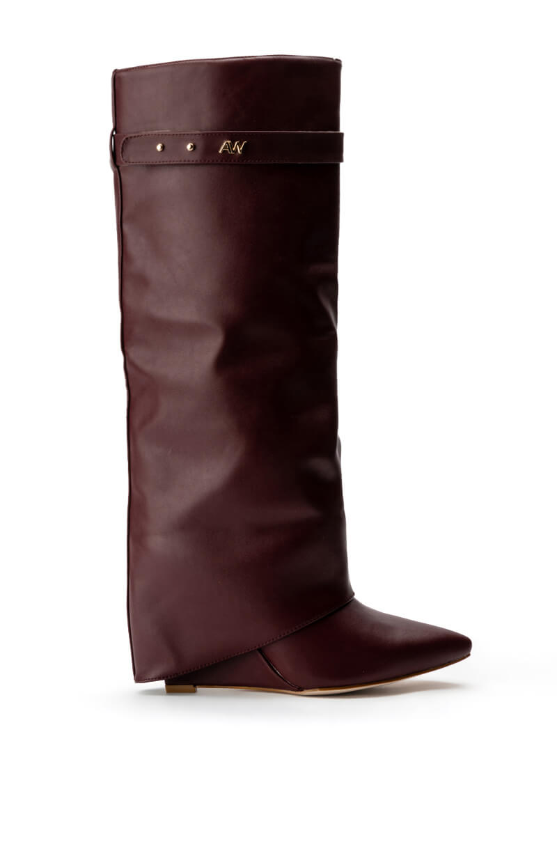 AZALEA WANG MELINA FOLD OVER WEDGE BOOT IN BURGUNDY