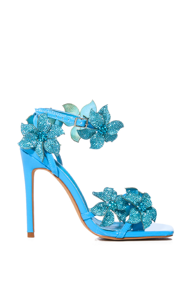 AZALEA WANG ROMI EMBELLISHED FLOWER SANDAL IN BLUE