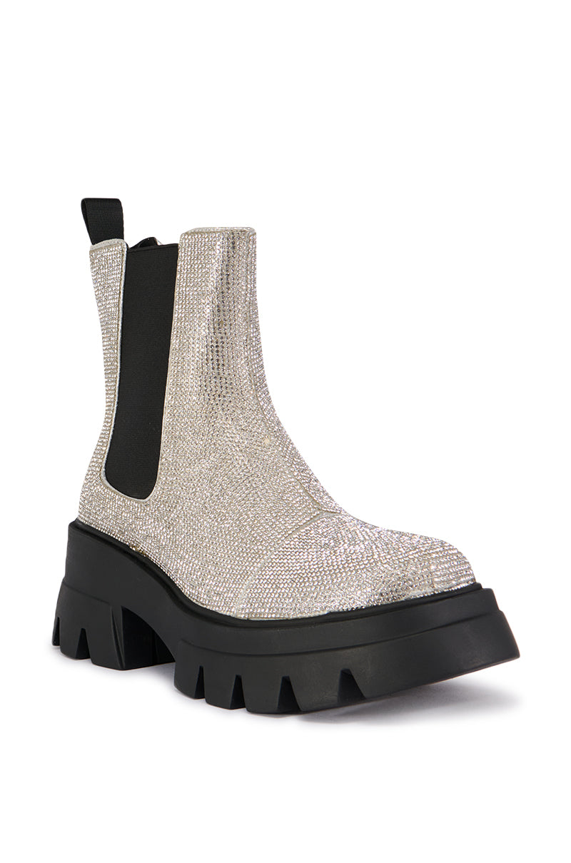 AZALEA WANG KAWAILANI SILVER RHINESTONE COMBAT BOOTIE