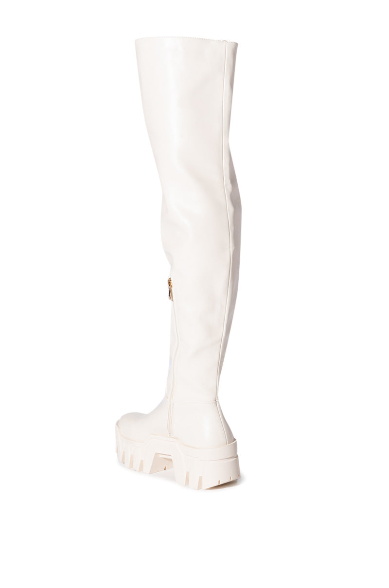 AZALEA WANG SUSIE THIGH HIGH FLATFORM BOOT IN CREAM