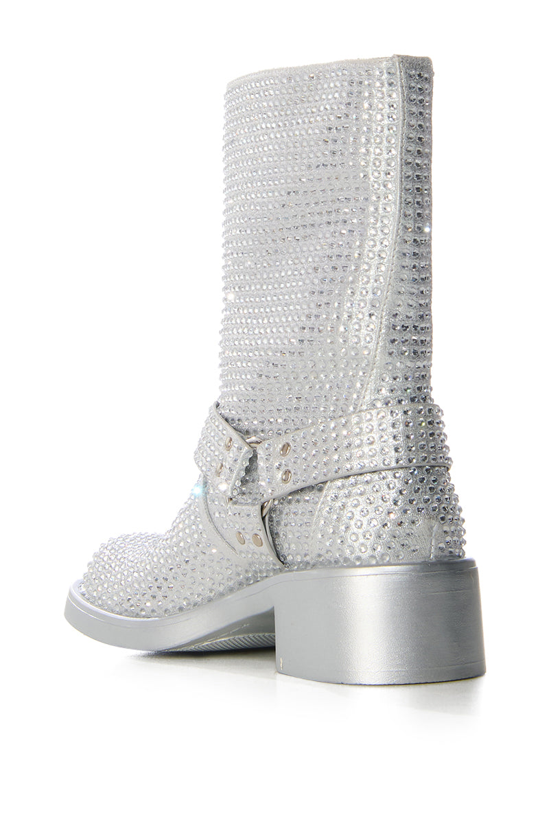 AZALEA WANG CHARITY SILVER RHINESTONE BOOTIE