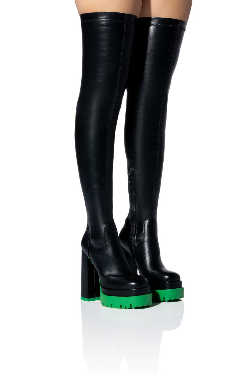 AZALEA WANG CHAR THIGH HIGH BLACK BOOT IN GREEN