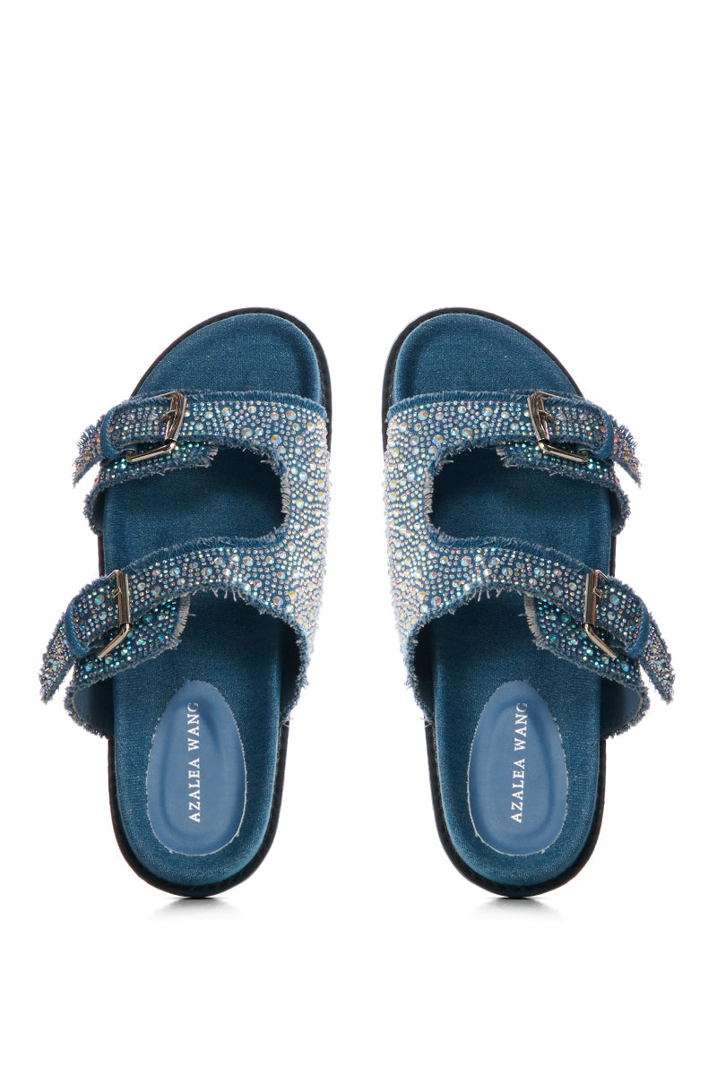 AZALEA WANG AVENTURA DENIM EMBELLISHED SANDAL