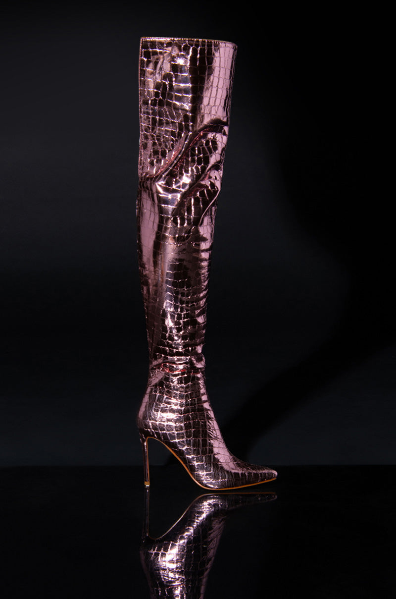 AZALEA WANG THRILLER OVER THE KNEE STILETTO BOOT IN PINK