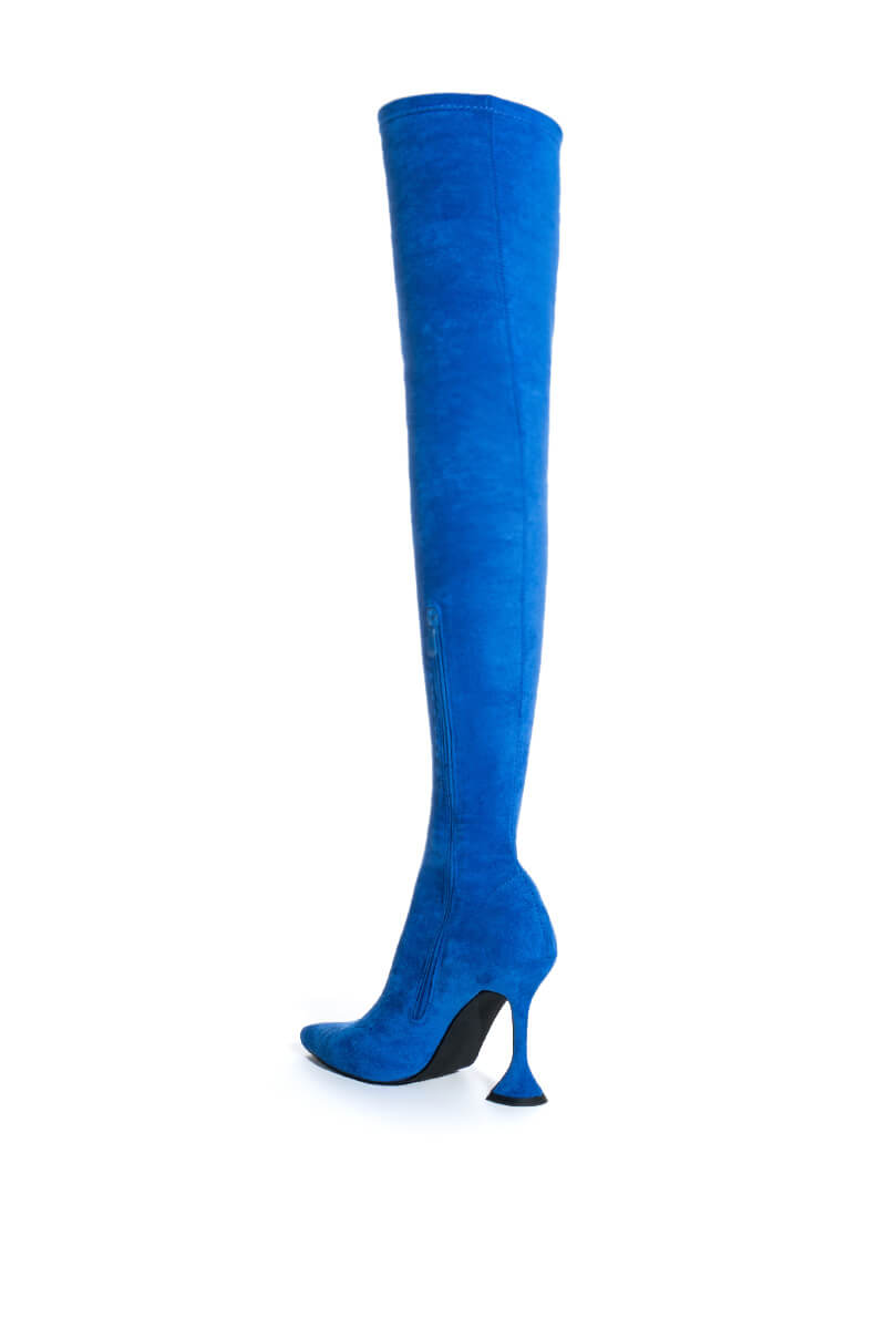 AZALEA WANG ELEVATE THIGH HIGH STRETCH SUEDE BOOT IN BLUE