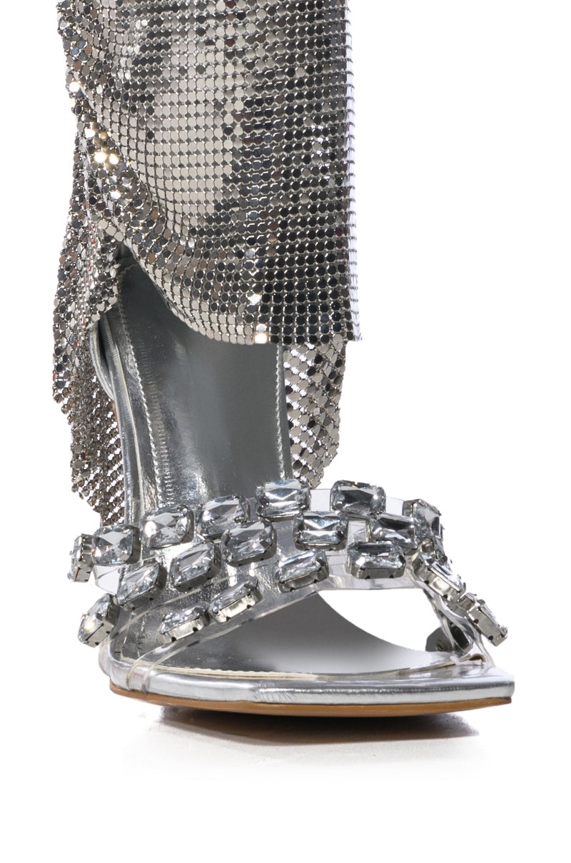 AZALEA WANG LESSIE SILVER CHAINMAIL STILETTO