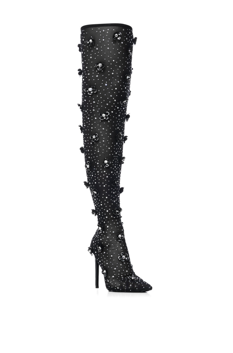 AZALEA WANG MARLOWE BLACK EMBELLISHED MESH BOOT