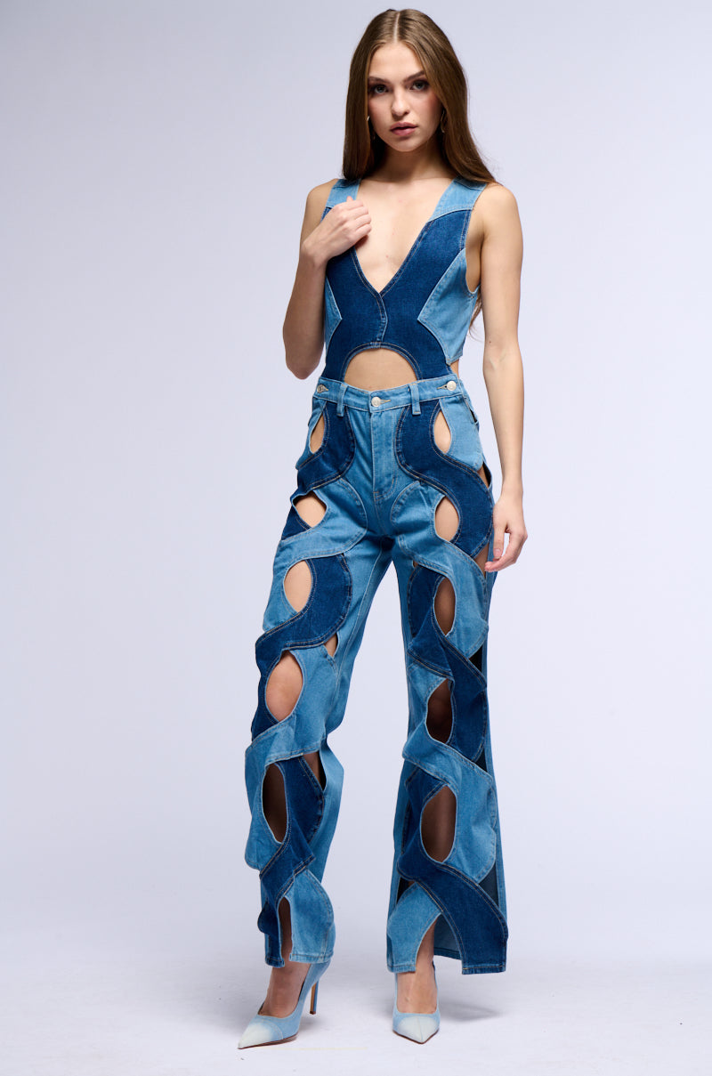 JULIETTE WEAVE TWO TONE DENIM JUMPSUIT