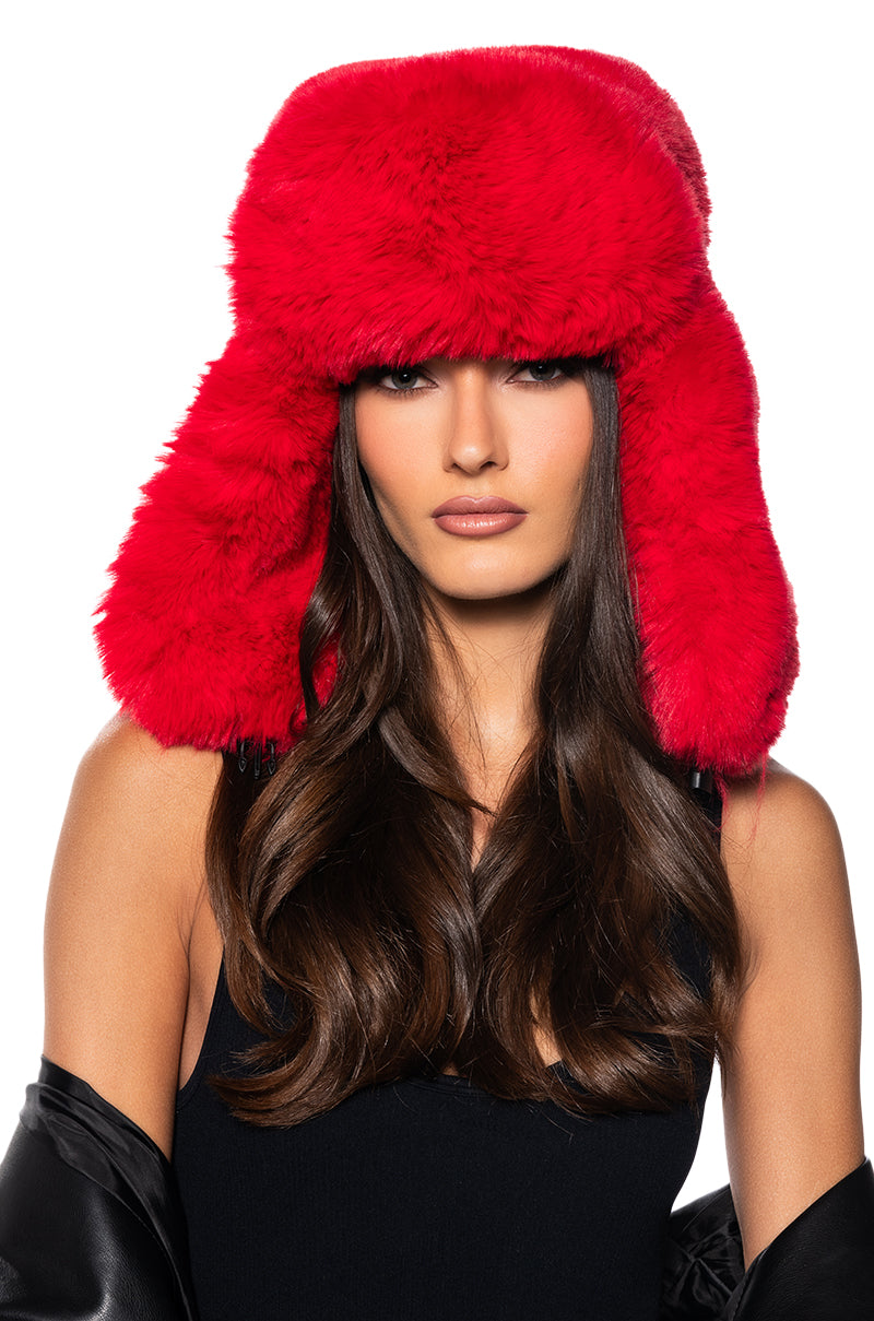 AVI FAUX FUR HAT IN RED