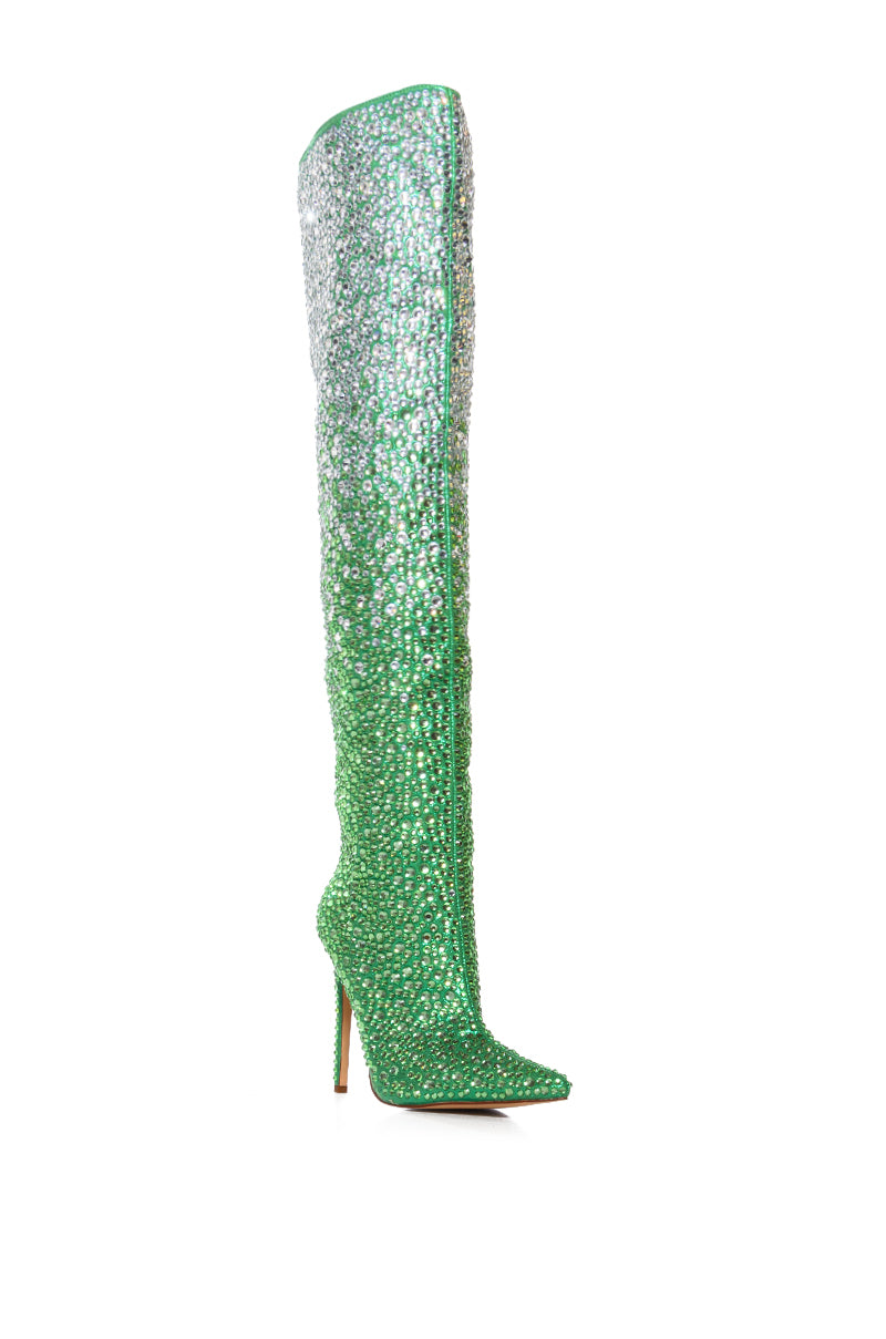 AZALEA WANG BERGAMONT GREEN OMBRE RHINESTONE EMBELLISHED BOOT