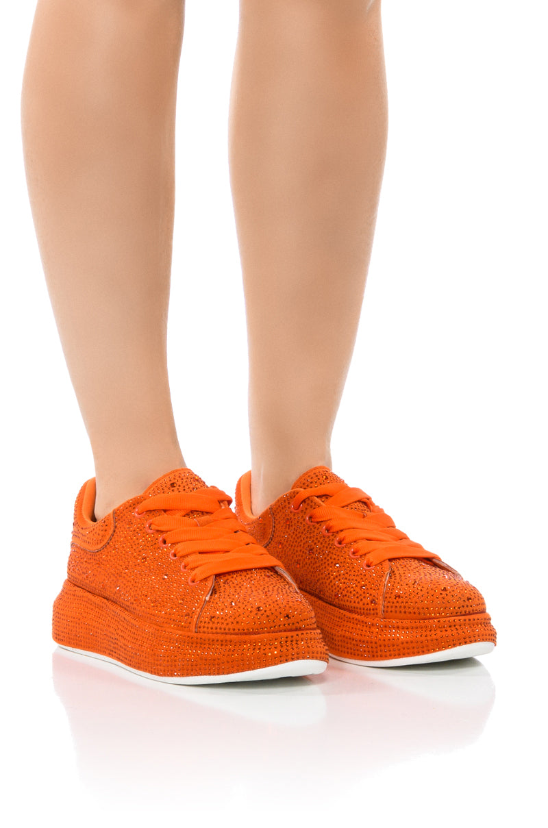 KINGDOM ORANGE BEDAZZLED FLATFORM SNEAKER